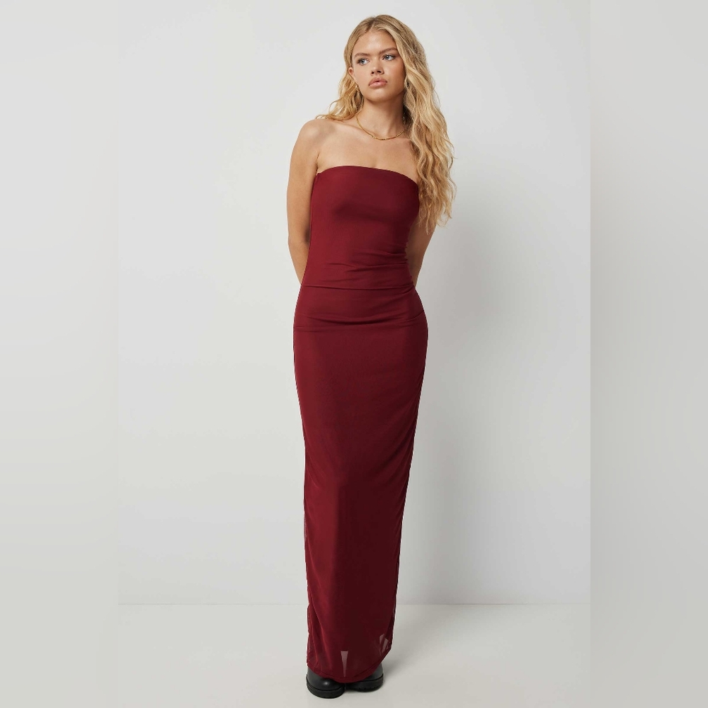 NWT Ardene Wine Ruched Mesh Tube Dress 🍷🌴